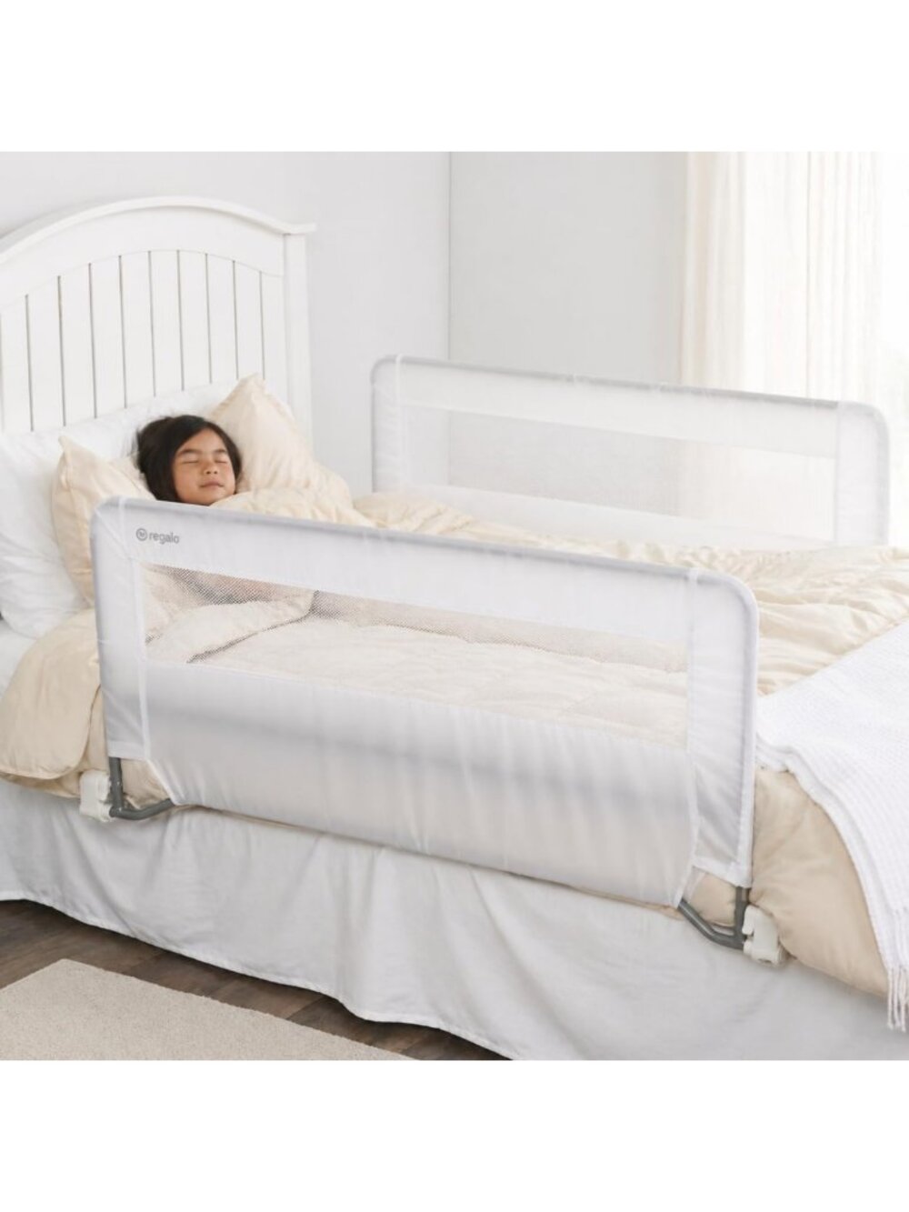 Double-Sided Swing Down Bed Rail Guard for Toddler Beds, Extra Long 43”, Easy